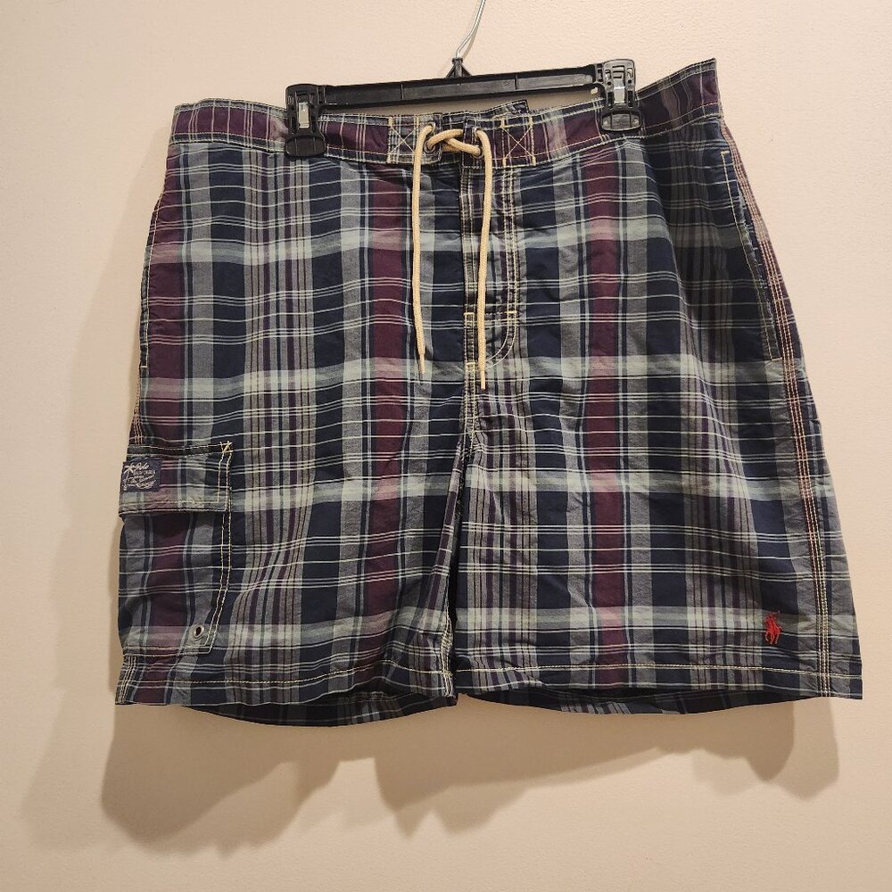 Polo Ralph Lauren New York Swim Wear Mens XL Plaid Pattern Preppy Beach EUC